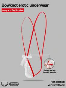 1件装 时尚细肩带白色蝴蝶结性感蕾丝玫瑰花边男士三角裤 - 白色 - 查看 1