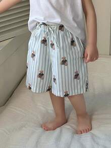 DAZY Young Boys Striped Bear Print Pajama Shorts - Blue - View 6