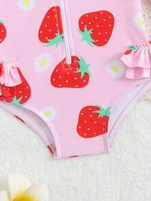 Bộ đồ bơi liền thân dài tay in hoa cho bé gái sơ sinh/trẻ nhỏ, kèm mũ bơi, 2 món. - Hồng - Xem 3
