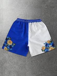 ROMWE MEN Casual Pantalones cortos tejidos con estampado para hombres, adecuados para primavera y verano - Azul - Ver 2