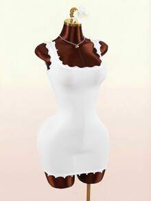 Amplova 2026 New Vacation Wave Collar & Hem Bodycon Mini Dress For Women - White - View 4