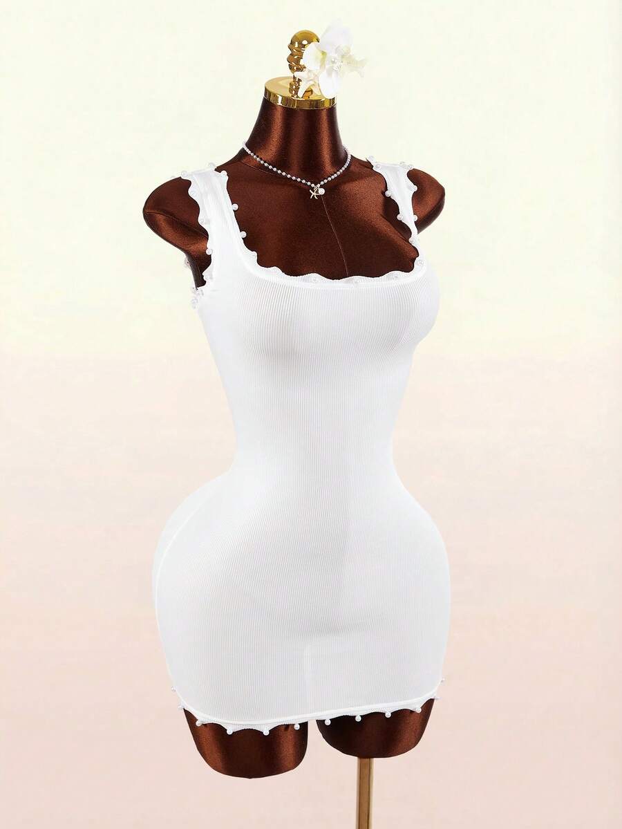 Amplova 2026新款度假风波浪领口及下摆修身迷你连衣裙（女款） - 白色 - 查看 1