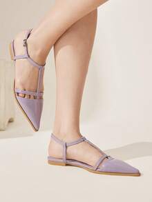 CUCCOO CHICEST 女士鞋履 春夏新款优雅尖头镂空约会通勤平底鞋 - 淡紫色 - 查看 8