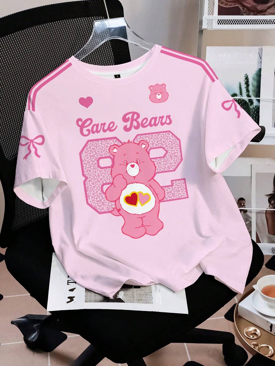 SHEIN X Care Bears 女士熊印花圆领短袖T恤 - 白色 - 查看 1
