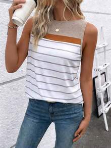 EMERY ROSE Camiseta de tirantes de mujer con cuello redondo y estampado de rayas, nueva moda - Multicolor - Ver 4