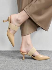 CUCCOO BIZCHIC 女士高跟鞋，闭趾通勤鞋，性感尖头粗跟礼服鞋，低跟蝴蝶结甜美裙鞋 - 杏色 - 查看 3