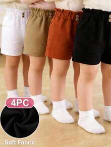 SHEIN 4pcs Baby Girls' Casual Versatile Comfortable Assorted Color Bottoms, Suitable For Outdoor Spring/Summer - Multicolor - View 6