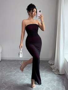 Rafferiza 性感无肩带紧身连衣裙，度假显瘦无肩带连衣裙，时尚显瘦连衣裙 - 紅色 - 查看 4