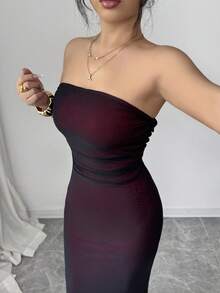 Rafferiza 性感无肩带紧身连衣裙，度假显瘦无肩带连衣裙，时尚显瘦连衣裙 - 紅色 - 查看 1