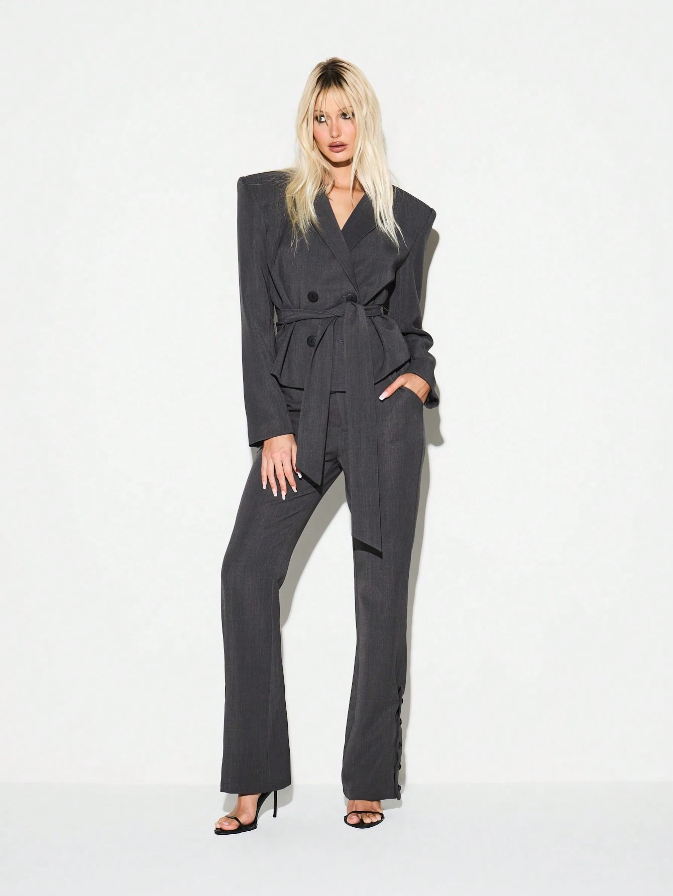 KIZN Button Detail Flare Leg Dress Pants