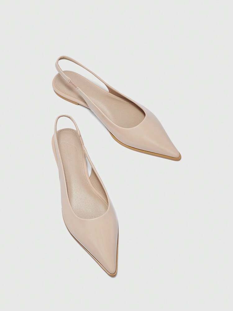 CUCCOO BIZCHIC Women Shoes Flat Bottom Pointed Apricot Simple Back Strap Slingback Women's Flat Bottom Shoes Daily Versatile Lightweight Comfort Commuter To Work Occupational Comfort Flat Bottom Women's Shoes Spring Shoes