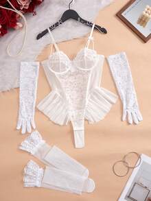 Sexy Lace Contrast Mesh Sheer Jumpsuit For Women - White - View 7