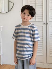 DAZY Camiseta de manga corta de cuello redondo con contraste de color para niños pequeños - Azul - Ver 5