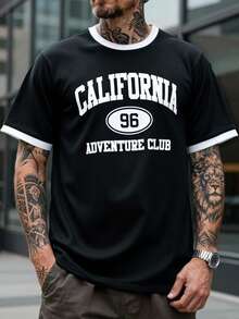 HIMLAND Camiseta de manga corta de cuello redondo con estampado digital y textura casual para hombres - Multicolor - Ver 7