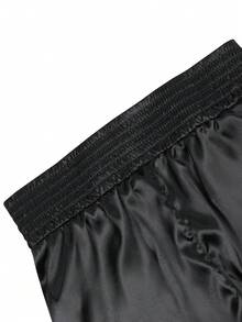 Manfinity Roghcode Men's Black Boxing Shorts,Summer Streetwear Gym Casual Sports Versatile Pants,Leather Patch Waistband,Oversized Reflective """" Vintage Workout - Black - View 7