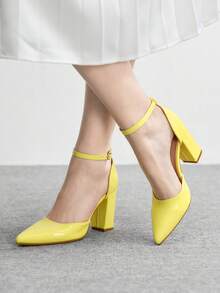 CUCCOO BIZCHIC 女士极简踝带高跟鞋，黑色缎面细高跟鞋，魅力十足，适合夏季毕业舞会、度假、返校、大学生等各种场合，优雅百搭，商务休闲、商务时尚、派对、春季、春假、复活节、圣诞节等场合皆宜。 - 黃色 - 查看 5