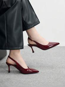 CUCCOO BIZCHIC Women's Commuting Glossy Burgundy Open-Back Square Toe Elegant Stiletto High Heels - Burgundy - View 1