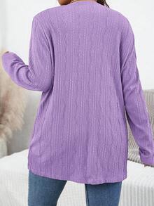 SHEIN Essnce 大码女装秋季新款时尚长袖双口袋开襟外套，商务风 - 紫羅蘭色 - 查看 2