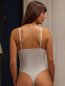 lacRébo Body de punto calado en azul pastel con detalle de corte delantero y lazo rosa, ropa de mujer de otoño - Azul - Ver 3