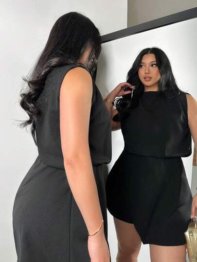 Firerie Mono negro elegante y casual para mujer de talla grande, adecuado para ir al trabajo, con estilo vintage, atuendo para vacaciones, Día de San Valentín