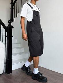 Manfinity Roghcode Pantalones cortos con peto gráfico de letra negra para hombre, versátil y con estilo, Manfinity Hypemode, Mardi Gras, Streetwear, Vintage, Vacaciones, Amo a mi novio, Día de San Valentín, de primavera a verano, Verano, Vacaciones, Vintage, Salir, Fiesta, Festival, Regalo para mi novio, Entrenamiento - Negro - Ver 5