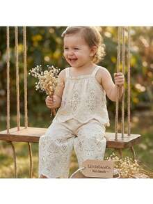 Loomiva 女婴夏季波西米亚风纯色荷叶边吊带背心和裤子套装 - 彩色 - 查看 4