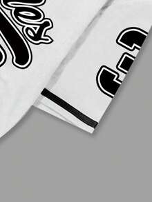 ROMWE MEN Prep 男士休闲时尚街头通勤字母数字印花撞色滚边宽松衬衫，夏季 - 白色 - 查看 6