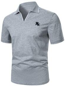 Manfinity Homme Men's Graphic Print Short Sleeve Polo Shirt, Essential For Daily Wear - Grey - View 3