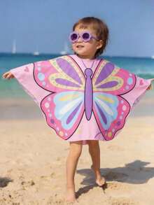 SHEIN Young Girl Butterfly Print Loose Fit Cover-Up - Pink - View 2
