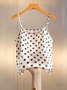 Franclia Damen elegantes Camisole mit Polka Dot Muster und Kunstperlen Dekor für den Sommer - Aprikosenfarben - Übersicht 6