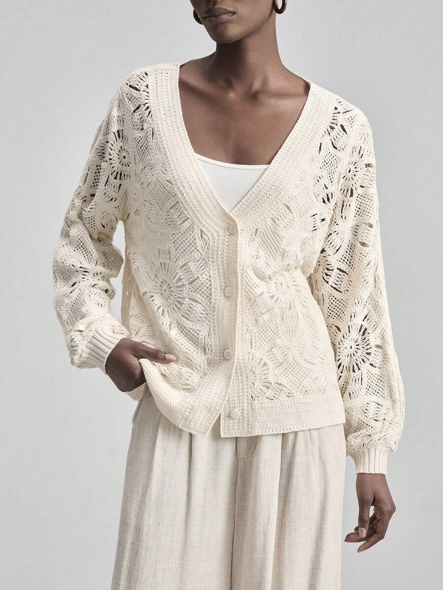 Ontre 2026新款早春灰蓝色长袖收腰喇叭下摆长款连衣裙，配有娃娃领，适合现代都市派对、返校季、都市简约休闲日常穿着、波西米亚风、度假、节日、春季等场合。 - 米色 - 查看 1