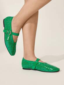CUCCOO CHICEST Zapatos planos cómodos de punta redonda tipo Mary Jane para mujer con patrón láser vintage simple, zapatos de primavera para vacaciones de primavera, Pascua y Navidad - Verde - Ver 7