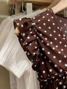 SHEIN Frenchy 大尺碼休閒度假風豹紋雪紡短袖前綁帶上衣 - 咖啡棕 - 查看 5