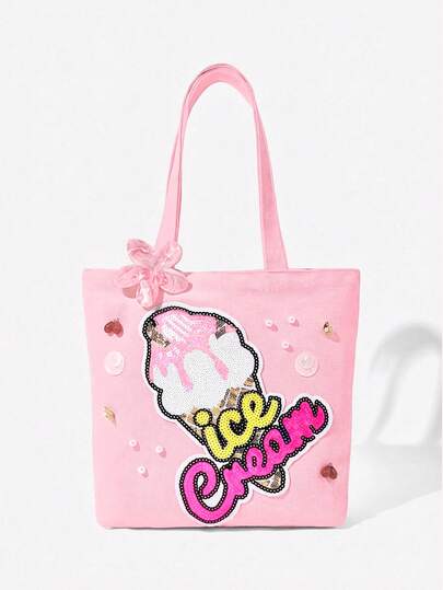 Viva Strut 1 Piece Stylish And Simple Street Casual Sequined Ice Cream Pearl Red Bead Conch Pendant Hairpin Decorative Pink Shoulder Bag, Suitable For Daily Going Out Shopping, Is The Best Choice For Gifts