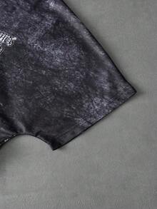 PAVTROS Men's Street Graphic Washed Texture T-Shirt And Drawstring Waist Shorts Casual Set,Oversized Winged Angel Gothic English Print Raglan Sleeve Suit For Men, Featuring A Design Of Blowing Bubbles.,Spring To Summer,Summer,Vacation,Vintage,Going Out,Party,Festival,Gift For My Boyfriend,Streetwear,Workout Oversized Graphic Tee Dark Aesthetic Clothing - Black - View 5
