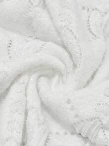 Resyla 女士休闲镂空心形图案针织立领T恤，夏季 - 白色 - 查看 5