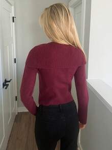 Sydney Algeri 女士酒红色高领长袖修身毛衣，秋冬季 - 酒紅色 - 查看 2