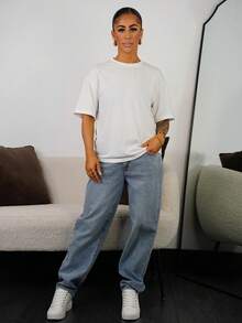 SAYEHFBABY Women's Loose Casual Round Neck Basic Short Sleeve Top, Autumn/Winter - White - View 1