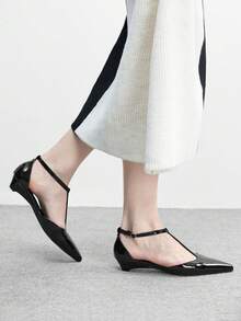 CUCCOO BIZCHIC Women's Coffee Pointed Toe Low Heel Slingback Shoes, Minimalist Elegant Versatile Casual Commuter Shoes, Suitable For Work Office, Spring/Autumn Spring Shoes Fall Shoes - Mirror black - View 7