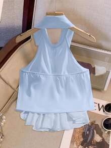 SHEIN Ladiora Sleeveless Ruffle Neck Women Camisole - Baby Blue - View 2