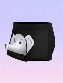 FeverCity Men's Comfortable Elastic Waist Elephant Print Boxer Briefs - Black - View 1