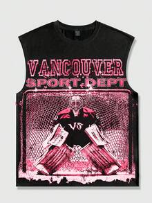 ROMWE MEN Street Life Men's Casual Fashionable Street Wear Everyday Commute Football Player Letter Print Loose Tank Top, Summer - Black - View 1