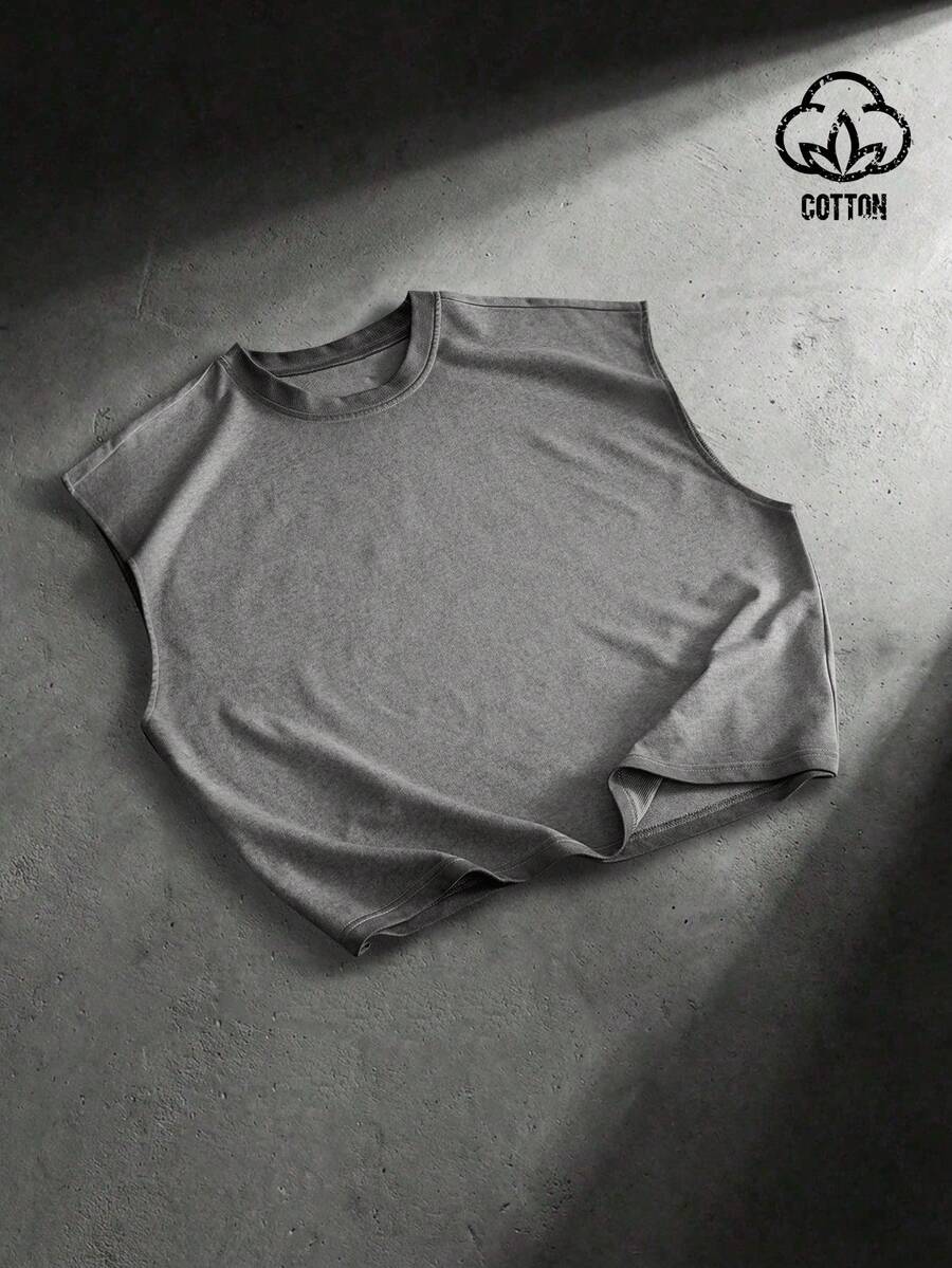 PAVTROS 男士休闲渐变圆领宽松背心，夏季 - 灰色 - 查看 1