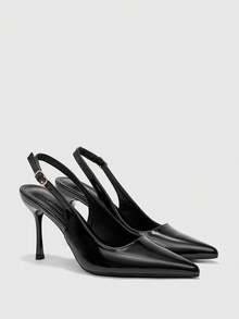 CUCCOO BIZCHIC Damen schwarze Lackleder spitze Zehen Stiletto Absatz rückenfreie modische sexy High Heels - Schwarz - Übersicht 7