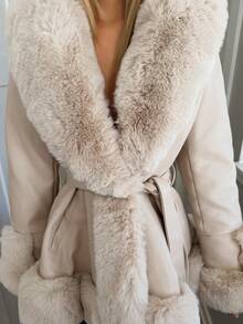 Sydney Algeri Fuzzy Collar Belted Coat - Beige - View 4
