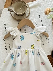LMoss Kids LMoss Baby Girl White Summer Cute Birthday Dress,Butterfly Pattern Square Neck Ruffle Hem Casual Dress,Fleurora Elegant Spring Outfits For Toddlers - Multicolor - View 6