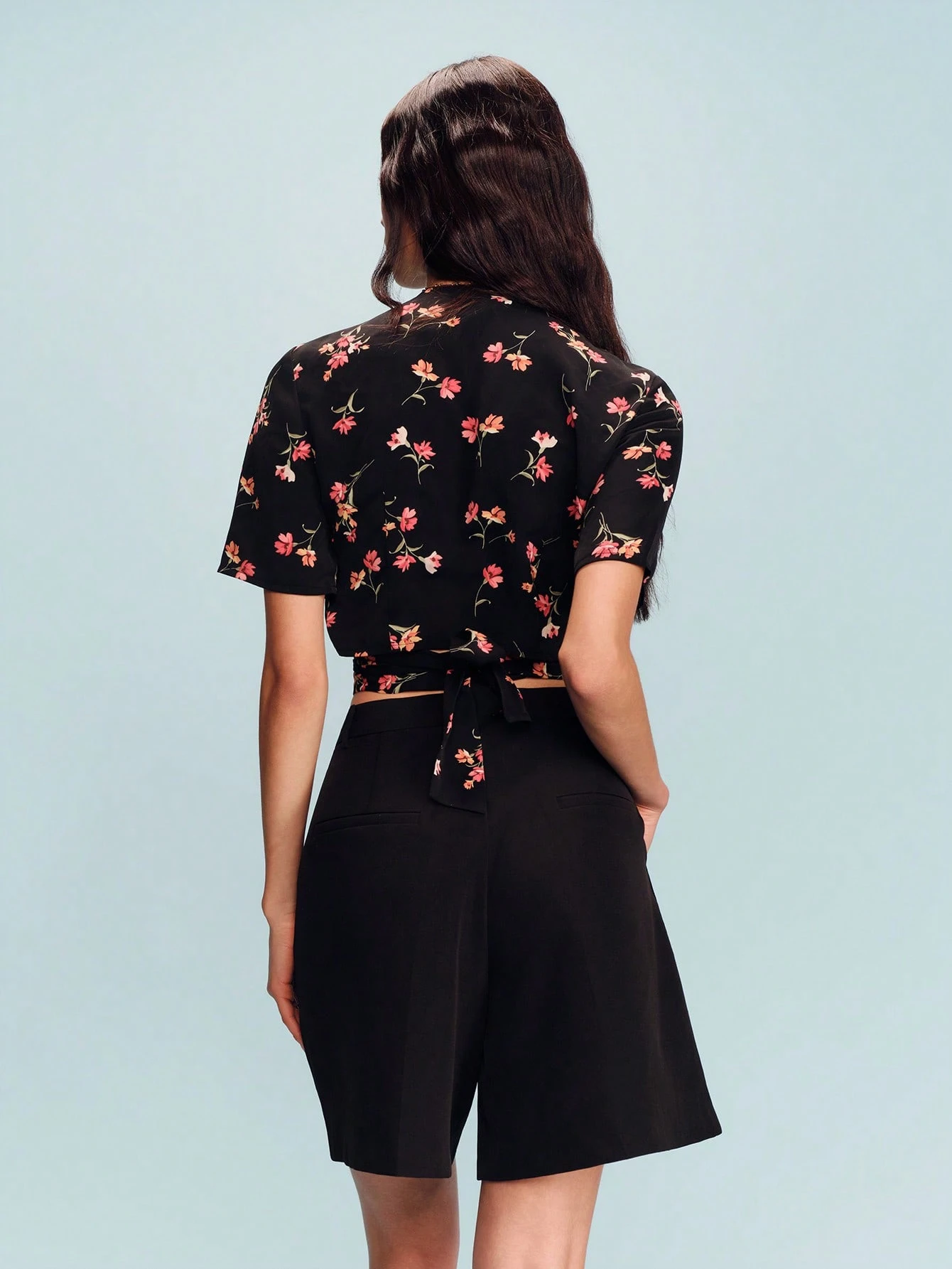 Wrap Crop Blouse With Floral Print And Deep V Neckline Vacation Top Spring Summer Style French Style Parisian Style Resort For Women