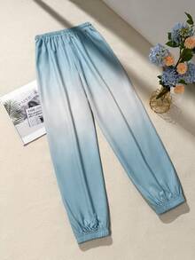 GlowEve Women's Fashion Casual Ombre Pattern Print Rhinestone Elastic Waist Drawstring Ankle Pants, Suitable For Daily Wear - Blue - View 2