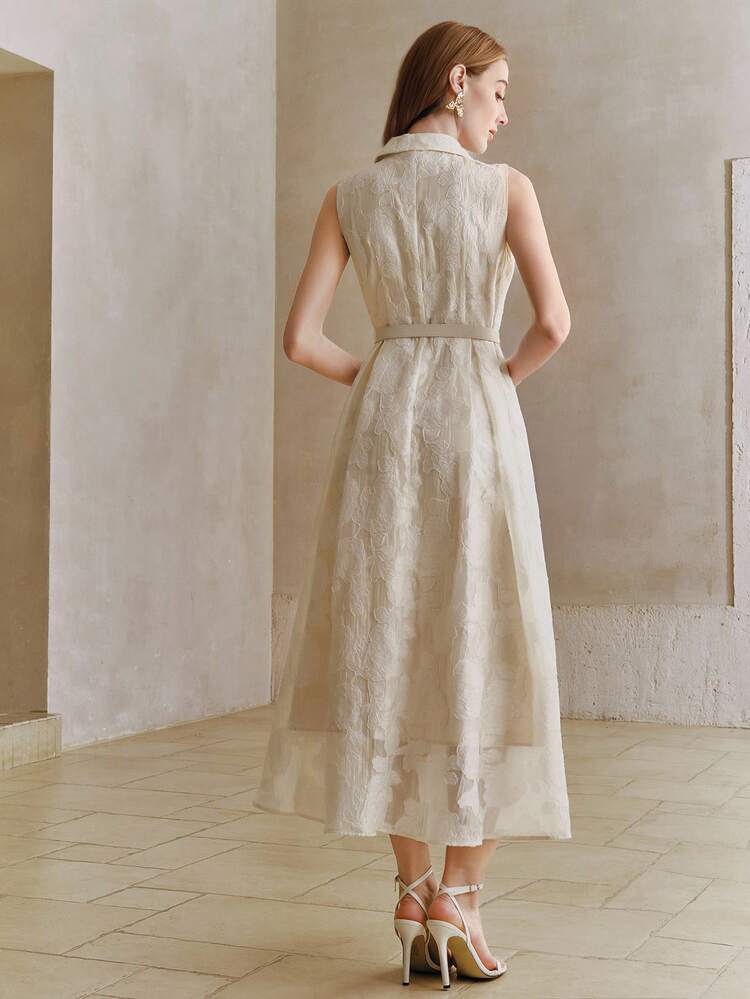 Women's New Sleeveless Champagne/Apricot Color Flared A-Line Elegant Luxurious Spring/Summer Party/Birthday Dress