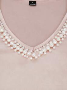 Franclia Women's Elegant Ruched V-Neck Bubble Sleeve T-Shirt, Suitable For Dates And Parties - Champagne - View 5